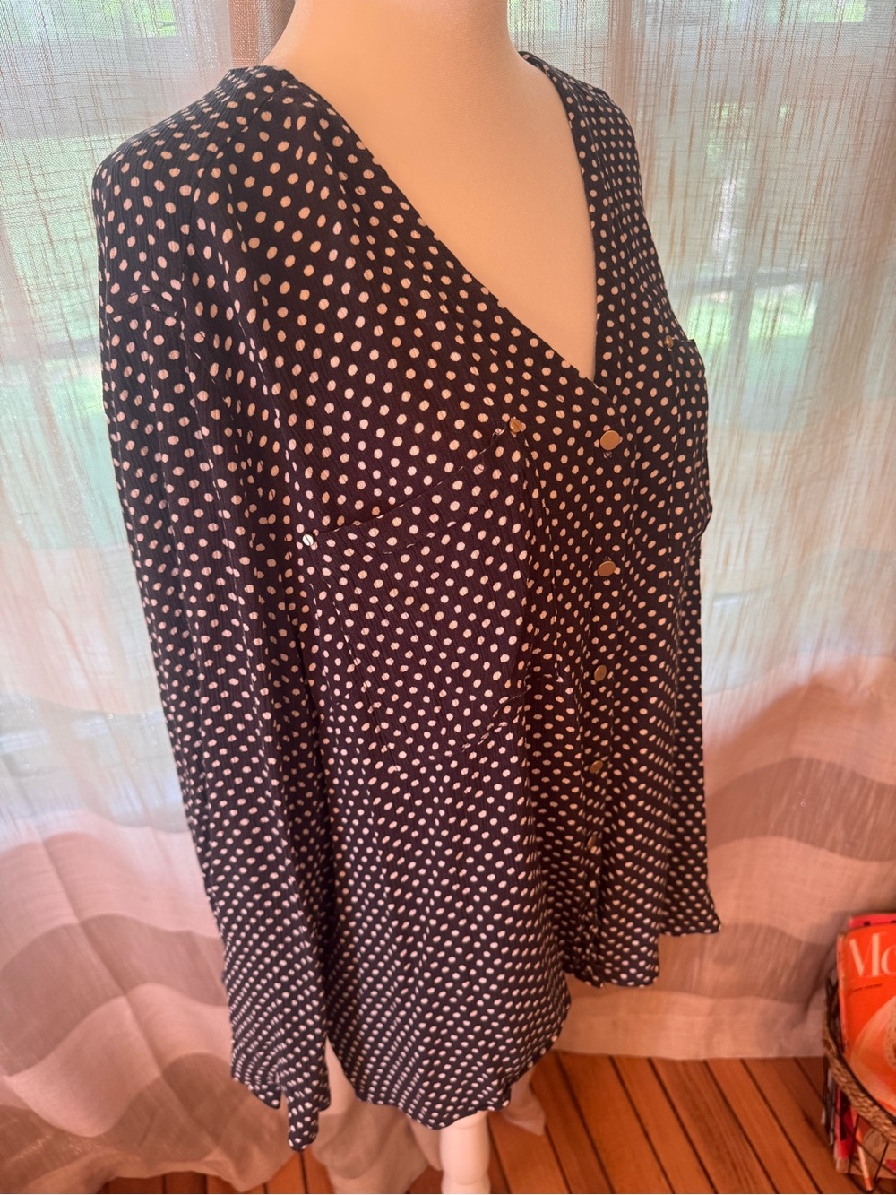 Jones New York Black Blouse with White Polka Dots - Picture 2 of 6